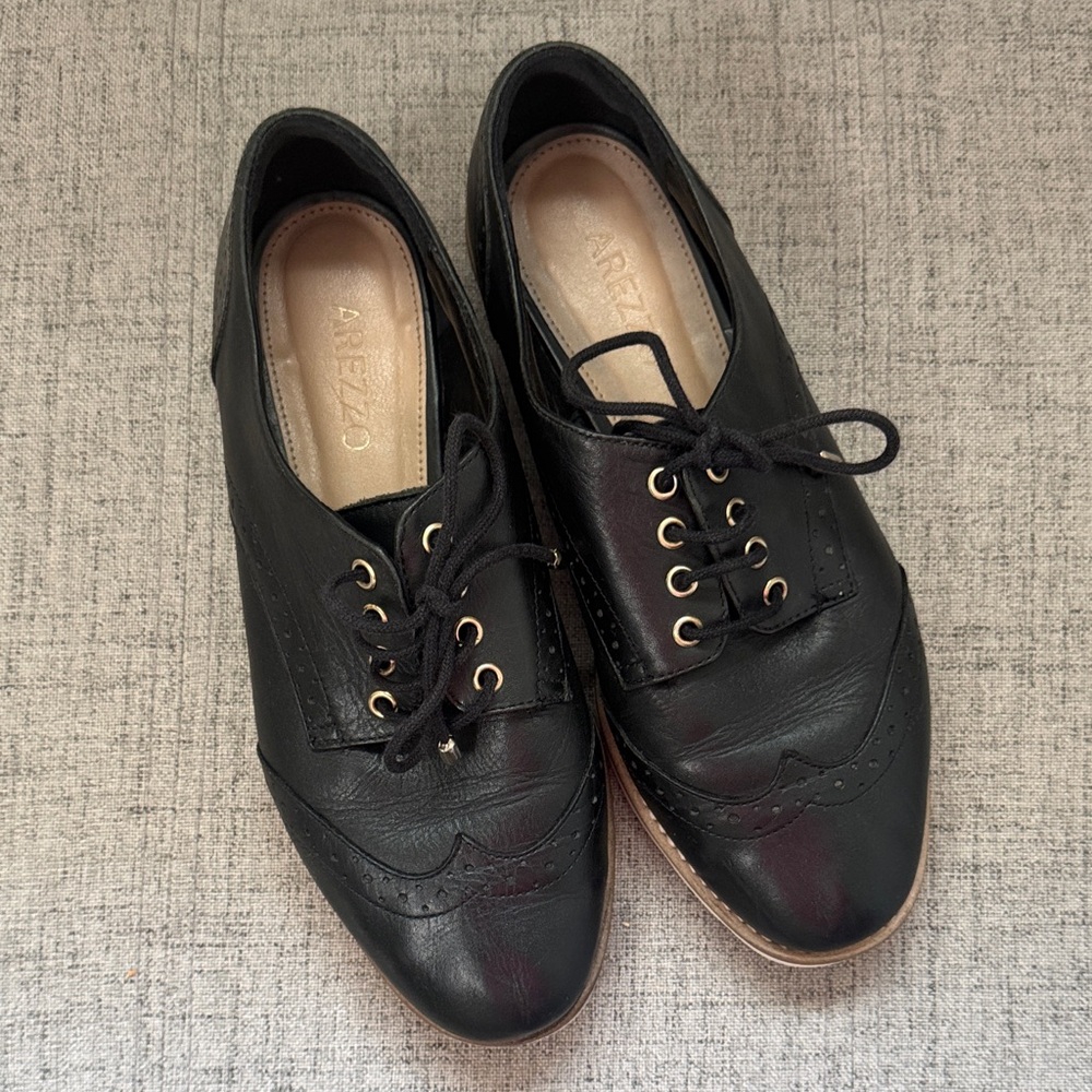 Arezzo Black Leather Oxford Shoes – Size BR 35 / EU 36 – US 6/6.5